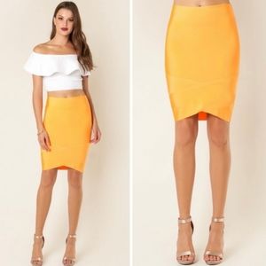 NWT! WOW Couture Bandage Skirt in Acid Orange. Size S